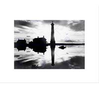 Wee Blue Coo Vintage Lighthouse Reflection Atmospheric Silhouet Wall Art Print