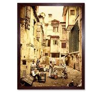 Wee Blue Coo Vintage Old Venetian Courtyard Venice Italy Art Print Framed Poster Wall Decor 12X16 Inch