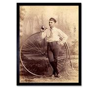 Wee Blue Coo Vintage Penny Farthing Bicycle Transport History Art Print Framed Poster Wall Decor 12X16 Inch