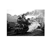 Wee Blue Coo Vintage Photo Steam Train Black White Engine Wall Art Print