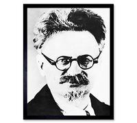 Wee Blue Coo Vintage Photography B&W Portrait Leon Trotsky Art Print Framed Poster Wall Decor 12X16 Inch
