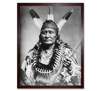 Wee Blue Coo Vintage Photography Portrait Rushing Eagle Sioux Native American Art Print Framed Poster Wall Decor 12X16 Inch