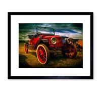 Wee Blue Coo Vintage Red Old Car Classic Automobile Picture Framed Wall Art Print