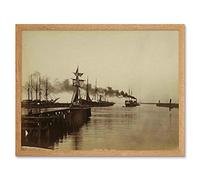 Wee Blue Coo Vintage Seascape Maritime Leith Pier Scotland Art Print Framed Poster Wall Decor 12X16 Inch