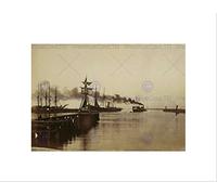 Wee Blue Coo VINTAGE SEASCAPE MARITIME LEITH PIER SCOTLAND BLACK FRAMED ART PRINT B12X3786