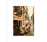 Wee Blue Coo VINTAGE STREET MARKET VENICE ITALY COLOUR TINT BLACK FRAMED ART PRINT B12X3539