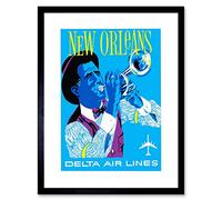 Wee Blue Coo Vintage Travel America Air Line New Orleans Jazz Picture Framed Wall Art Print