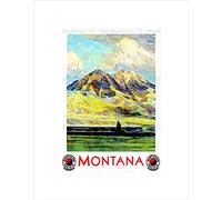 Wee Blue Coo VINTAGE TRAVEL MONTANA TRAIN MOUNTAIN USA NEW BLACK FRAMED ART PRINT B12X11924