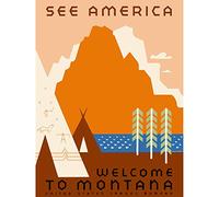 Wee Blue Coo Vintage Travel Montana USA Mountain Tipi Art Canvas Print