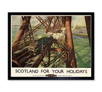 Wee Blue Coo Vintage Travel Scotland Holidays Forth Bridge Art Print Framed Poster Wall Decor 12X16 Inch