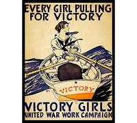 Wee Blue Coo Vintage Victory Girls War Work Campaign Pulling Boat Rowing Art Print Poster Wall Decor 12X16 Inch