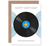 Wee Blue Coo Vinyl For the Record Happy Birthday Blue and Gold Sealed Greeting Card Plus Envelope Blank inside