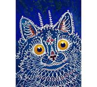 Wee Blue Coo Wain Cat Face Gothic Style Blue Premium Wall Art Canvas Print 18X24 Inch