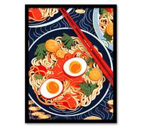 Wee Blue Coo Wall Art Print A Riot Of Ramen Vibrant Food Painting Red Blue Orange Egg Noodle Dinner Art Framed | Size: W12" x H16" Wee Blue Coo Multicolor W12" x H16"