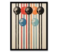 Wee Blue Coo Wall Art Print Abstract Orbs Geometric Painting Red Blue Black Stripes & Spheres Celestial Bodies Orbit Art Framed | Size: A4 Wee Blue Coo Multicolor A4