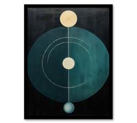 Wee Blue Coo Wall Art Print Abstract Teal Stone Circles Oil Painting Blue Yellow on Black Minimalist Geometric Art Framed in Dark Blue | Size: A4 Wee Blue Coo Dark Blue A4