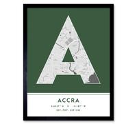 Wee Blue Coo Wall Art Print Accra Ghana City Map Modern Typography Stylish Letter Framed Word in Green | Size: W12" x H16" Wee Blue Coo Green W12" x H16"