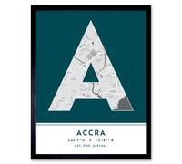 Wee Blue Coo Wall Art Print Accra Ghana City Map Modern Typography Stylish Letter Framed Word in Teal | Size: W12" x H16" Wee Blue Coo Teal W12" x H16"
