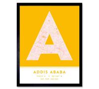 Wee Blue Coo Wall Art Print Addis Ababa Ethiopia City Map Modern Typography Stylish Letter Framed Word in Yellow | Size: W12" x H16" Wee Blue Coo Yellow W12" x H16"