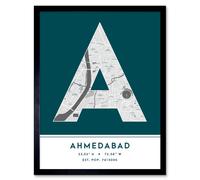 Wee Blue Coo Wall Art Print Ahmedabad India City Map Modern Typography Stylish Letter Framed Word in Teal | Size: W12" x H16" Wee Blue Coo Teal W12" x H16"