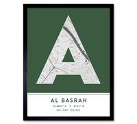 Wee Blue Coo Wall Art Print Al Basrah Iraq City Map Modern Typography Stylish Letter Framed Word in Green | Size: W12" x H16" Wee Blue Coo Green W12" x H16"