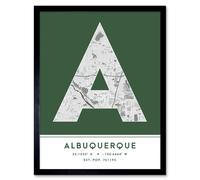 Wee Blue Coo Wall Art Print Albuquerque New Mexico United States City Map Modern Typography Stylish Letter Framed Word in Green | Size: W12" x H16" Wee Blue Coo Green W12" x H16"