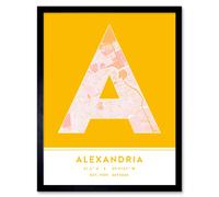 Wee Blue Coo Wall Art Print Alexandria Egypt City Map Modern Typography Stylish Letter Framed Word in Yellow | Size: W12" x H16" Wee Blue Coo Yellow W12" x H16"