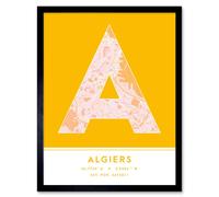 Wee Blue Coo Wall Art Print Algiers Algeria City Map Modern Typography Stylish Letter Framed Word in Yellow | Size: W12" x H16" Wee Blue Coo Yellow W12" x H16"