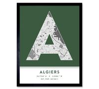 Wee Blue Coo Wall Art Print Algiers Algeria City Map Modern Typography Stylish Letter Framed Word in Green | Size: W12" x H16" Wee Blue Coo Green W12" x H16"