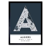 Wee Blue Coo Wall Art Print Algiers Algeria City Map Modern Typography Stylish Letter Framed Word in Navy | Size: W12" x H16" Wee Blue Coo Navy W12" x H16"