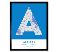 Wee Blue Coo Wall Art Print Algiers Algeria City Map Modern Typography Stylish Letter Framed Word in Blue | Size: W12" x H16" Wee Blue Coo Blue W12" x H16"
