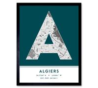 Wee Blue Coo Wall Art Print Algiers Algeria City Map Modern Typography Stylish Letter Framed Word in Teal | Size: W12" x H16" Wee Blue Coo Teal W12" x H16"