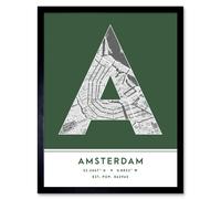 Wee Blue Coo Wall Art Print Amsterdam Netherlands City Map Modern Typography Stylish Letter Framed Word in Green | Size: W12" x H16" Wee Blue Coo Green W12" x H16"