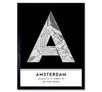 Wee Blue Coo Wall Art Print Amsterdam Netherlands City Map Modern Typography Stylish Letter Framed Word in Black | Size: W12" x H16" Wee Blue Coo Black W12" x H16"