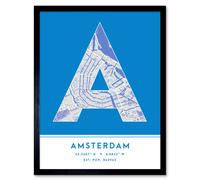 Wee Blue Coo Wall Art Print Amsterdam Netherlands City Map Modern Typography Stylish Letter Framed Word in Blue | Size: W12" x H16" Wee Blue Coo Blue W12" x H16"