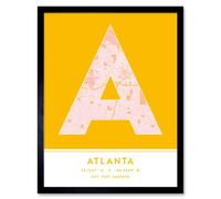 Wee Blue Coo Wall Art Print Atlanta Georgia United States City Map Modern Typography Stylish Letter Framed Word in Yellow | Size: W12" x H16" Wee Blue Coo Yellow W12" x H16"