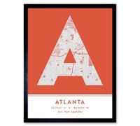 Wee Blue Coo Wall Art Print Atlanta Georgia United States City Map Modern Typography Stylish Letter Framed Word in Orange | Size: W12" x H16" Wee Blue Coo Orange W12" x H16"