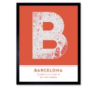 Wee Blue Coo Wall Art Print Barcelona Spain City Map Modern Typography Stylish Letter Framed Word in Orange | Size: W12" x H16" Wee Blue Coo Orange W12" x H16"