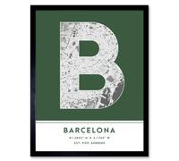 Wee Blue Coo Wall Art Print Barcelona Spain City Map Modern Typography Stylish Letter Framed Word in Green | Size: W12" x H16" Wee Blue Coo Green W12" x H16"