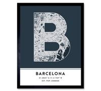 Wee Blue Coo Wall Art Print Barcelona Spain City Map Modern Typography Stylish Letter Framed Word in Navy | Size: W12" x H16" Wee Blue Coo Navy W12" x H16"