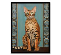 Wee Blue Coo Wall Art Print Bengal Beauty Tabby Cat Lover Portrait Living Room Framed in Blue | Size: A4 Wee Blue Coo Blue A4