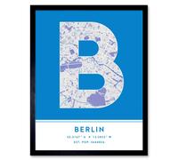 Wee Blue Coo Wall Art Print Berlin Germany City Map Modern Typography Stylish Letter Framed Word in Blue | Size: W12" x H16" Wee Blue Coo Blue W12" x H16"
