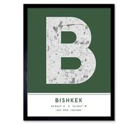 Wee Blue Coo Wall Art Print Bishkek Kyrgyzstan City Map Modern Typography Stylish Letter Framed Word in Green | Size: W12" x H16" Wee Blue Coo Green W12" x H16"