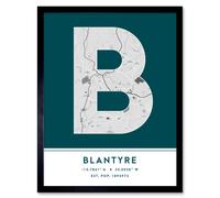 Wee Blue Coo Wall Art Print Blantyre Malawi City Map Modern Typography Stylish Letter Framed Word in Teal | Size: W12" x H16" Wee Blue Coo Teal W12" x H16"