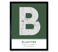 Wee Blue Coo Wall Art Print Blantyre Malawi City Map Modern Typography Stylish Letter Framed Word in Green | Size: W12" x H16" Wee Blue Coo Green W12" x H16"