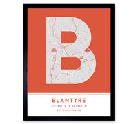 Wee Blue Coo Wall Art Print Blantyre Malawi City Map Modern Typography Stylish Letter Framed Word in Orange | Size: W12" x H16" Wee Blue Coo Orange W12" x H16"