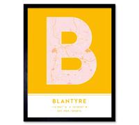 Wee Blue Coo Wall Art Print Blantyre Malawi City Map Modern Typography Stylish Letter Framed Word in Yellow | Size: W12" x H16" Wee Blue Coo Yellow W12" x H16"