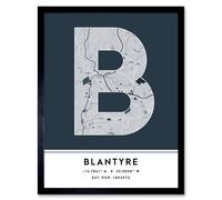 Wee Blue Coo Wall Art Print Blantyre Malawi City Map Modern Typography Stylish Letter Framed Word in Navy | Size: W12" x H16" Wee Blue Coo Navy W12" x H16"