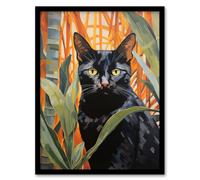 Wee Blue Coo Wall Art Print Botanical Black Cat Lovers Portrait Living Room Framed | Size: A4 Wee Blue Coo Multicolor A4