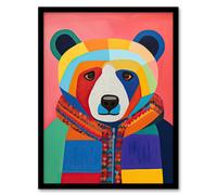 Wee Blue Coo Wall Art Print Bright Bold Bear Fun Multicoloured Living Room Framed | Size: A4 Wee Blue Coo Multicolor A4